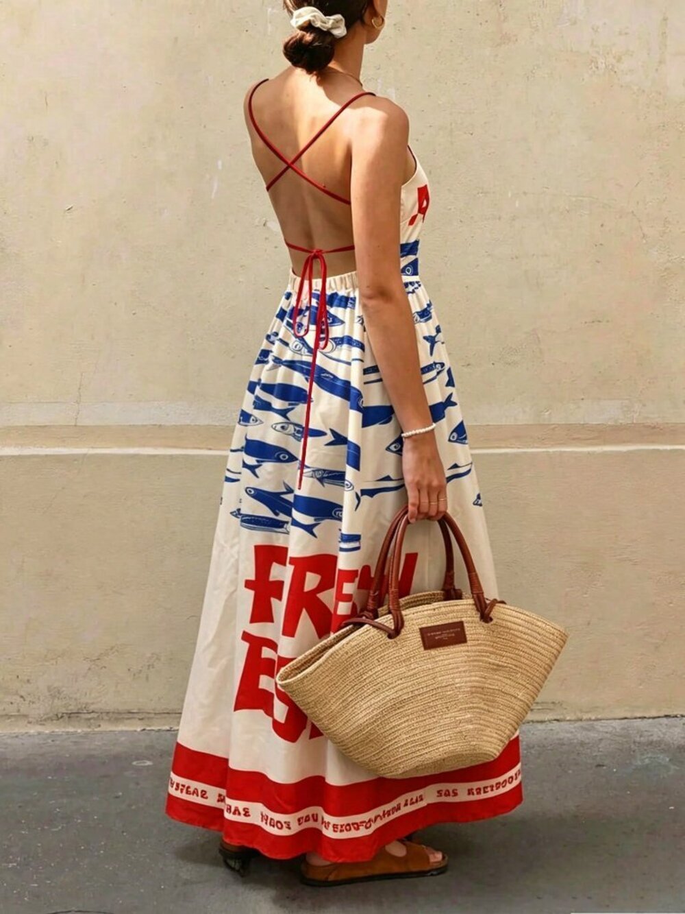 multicolor Casual Women's Vacation Colorblock  Fish Print maxi Dress